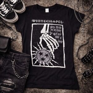 Y2K Whitechapel Band T-Shirt Women XL Black Skeleton Graphic Tee Metal Deathcore